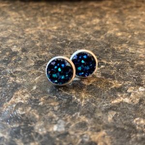 Navy with Silver Druzy Stud